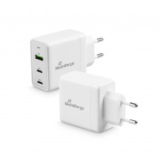 MediaRange 65W fast charger with USB-A and two USB-C outputs, white (MRMA116)