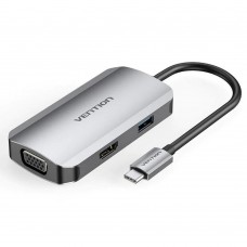 VENTION Type-C to HDMI/USB 3.0*3/RJ45/SD/TF/TRRS 3.5mm/PD 100W Docking Station 0.15M Gray Aluminum Alloy Type (TOLHB) (VENTOLHB)