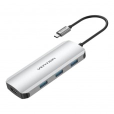 VENTION Type-C to HDMI/USB 3.0*3/SD/TF/PD 100W Docking Station 0.15M Gray Aluminum Alloy Type (TOJHB) (VENTOJHB)