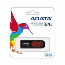 ADATA FLASH USB DRIVE 64GB AC008-64GB-RKD, USB2.0, RETRACTABLE, BLACK/RED, 5YW.