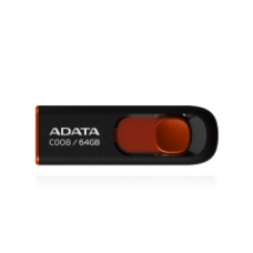 ADATA FLASH USB DRIVE 64GB AC008-64GB-RKD, USB2.0, RETRACTABLE, BLACK/RED, 5YW.