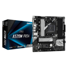 ASROCK MB A520M PRO4, SOCKET AMD AM4, CS AMD A520, 4 DIMM SOCKETS DDR4, HDMI/ DP/ D-SUB, PCI-E GEN 3.0, GIGABIT LAN, MICRO-ATX, 3YW.