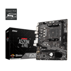 MSI MB A520M-A PRO, SOCKET AMD AM4, CS AMD A520, 2 DIMM SOCKETS DDR4, DVI-D/HDMI, PCI-E GEN 3.0, GIGABIT LAN, MICRO-ATX, 3YW.