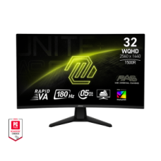 MSI MONITOR GAMING MAG 32CQ6F, CURVED RAPID VA WQHD, 32", 16:9, 400CD/M2, 3500:1, 0.5MS, 180Hz, 2560x1440, 2xHDMI/ 1xDP/ HP OUT, TILT, BLACK, 3YW.