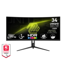MSI MONITOR GAMING MAG 342CQR E2, CURVED VA UWQHD, 34", 21:9, 300CD/M2, 100.000.000:1, 1MS, 180Hz, 3440x1440, 2x HDMI/ DP/ HP OUT, TILT, SWIVEL, PIVOT, HAS, BLACK, 3YW.